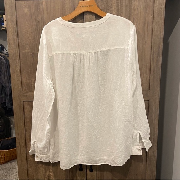 Sigrid Olsen XL Linen Half Button down Pullover Top Shirt Roll Tab sleeves White - Picture 2 of 11